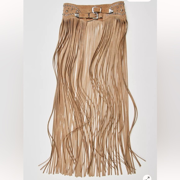 Paris Texas Tan Fringe Maxi Belt by Free People - Picture 3 of 17